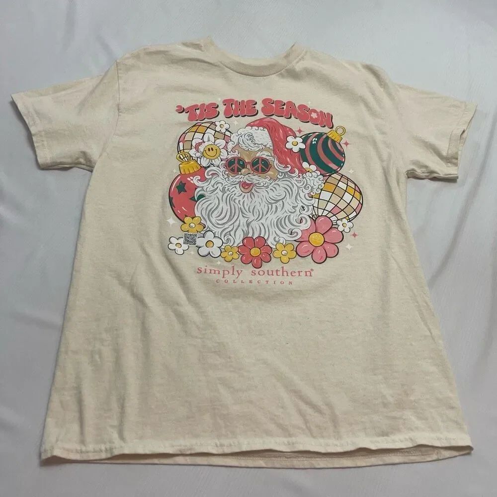 Simply Southern Tis The Season Groovy Santa T-Shirt Size Medium